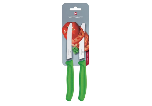  Victorinox Gekarteld Tomaat/Utility Mes 11cm Groen | 2 stuks | RVS | 21,9(l)cm 