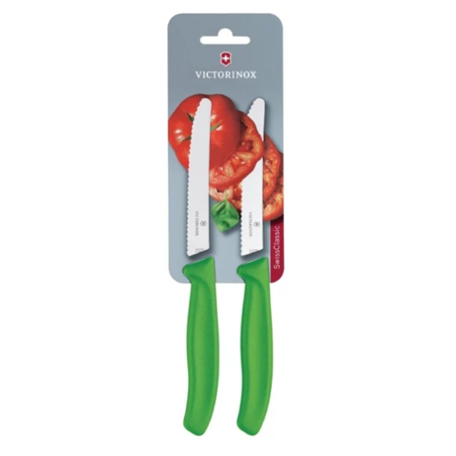  Victorinox Serrated Tomato/Utility Knife 11cm Green | 2 pieces | Stainless Steel | 21.9(l)cm 