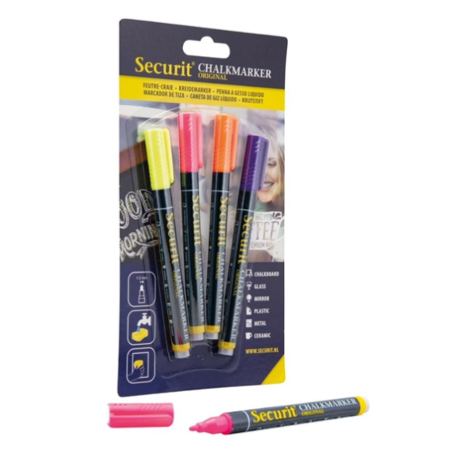 Liquid chalkmarker tropical met 1-2mm | 4 stuks | 8,5(h) x 13(b) x 36(d)cm