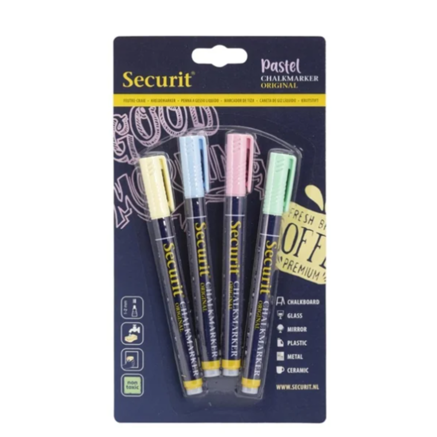 Marqueur à craie pastel liquide de 1 à 2 mm | 4 pièces | 8,5 (h) x 13 (l) x 36 (p) cm