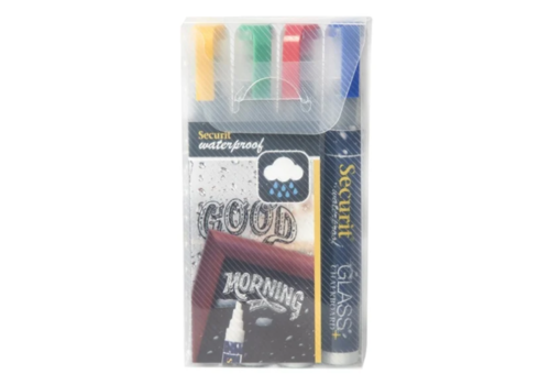  Securit Wasserfester Kreidemarker mit 2-6mm Spitze | Glas+Kreidetafel| 4 Stück | 