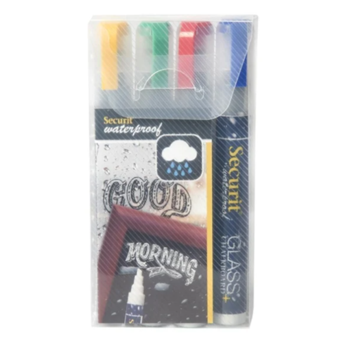  Securit Waterproof chalk marker with 2-6mm point | Glass+Chalkboard| 4 pieces | 