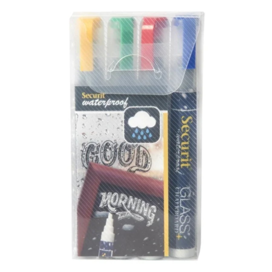 Waterproof chalk marker with 2-6mm point | Glass+Chalkboard | 4 pieces |