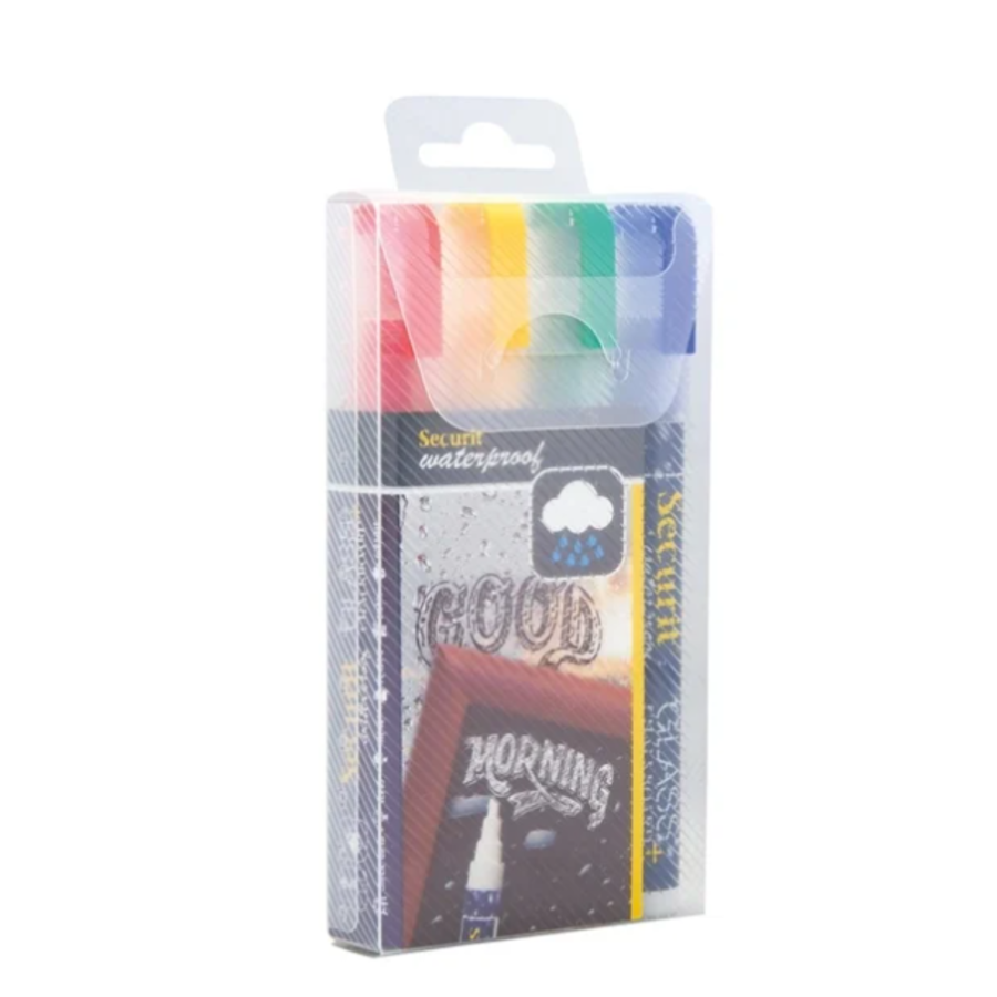 Wasserfester Kreidemarker mit 2-6mm Spitze | Glas+Kreidetafel | 4 Stück |