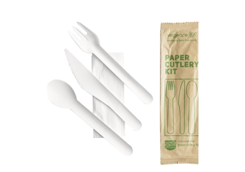  HorecaTraders Kompostierbares Papierbesteckset 4in1 | 250 Stück | 6 cm 