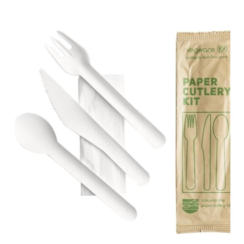  HorecaTraders Compostable paper cutlery set 4in1 | 250 pieces | 6(b)cm 