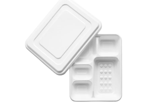  HorecaTraders Bagasse-Mahlzeitenbox mit 5 Fächern und Deckel | 200 Stück | 21,8 (T) cm 
