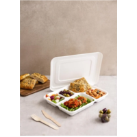 Bagasse Meal Tray with 5 Compartments and Lid | 200 Pieces | 21.8(d)cm