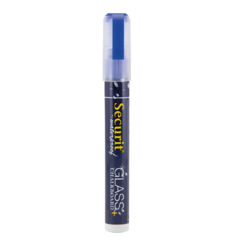  Securit Waterproof Chalk Marker with 2-6mm Nib | Glass + Chalkboard | Blue | Liquid Chalk 