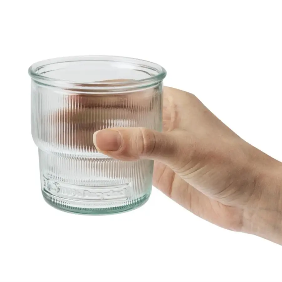 Stapelbare Becher aus recyceltem Glas mit Rippenmuster | 300 ml | (6er-Pack)