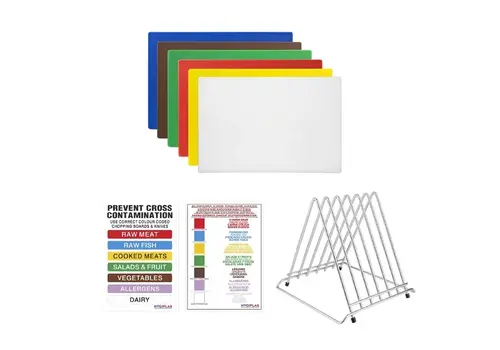  Hygiplas Hygiplas set of 6 HDPE cutting boards | rack and HACCP color code card | 12(h)x455(w)x305(d)mm 