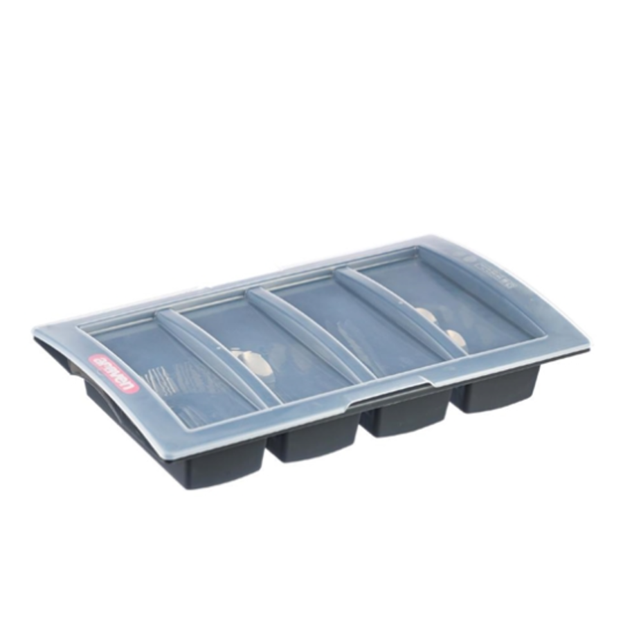 Dark gray cutlery tray with lid | 10(h)x32.5(w)x53(d)cm