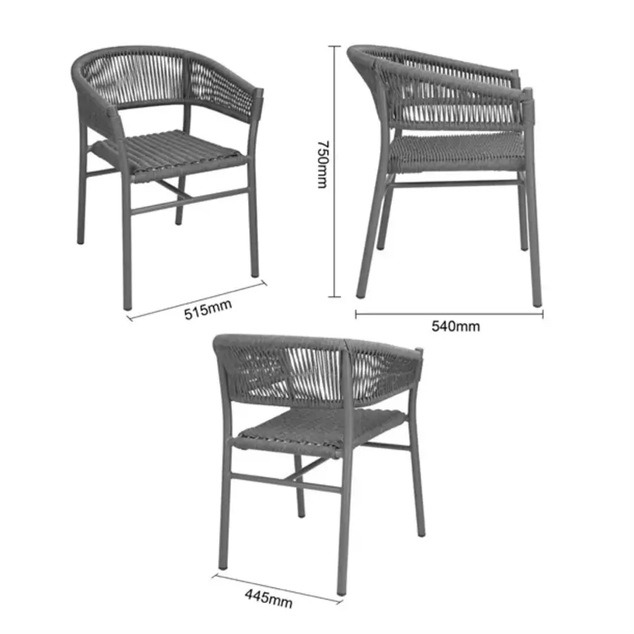 chaises en osier torsadé gris Florence | (paquet de 2)