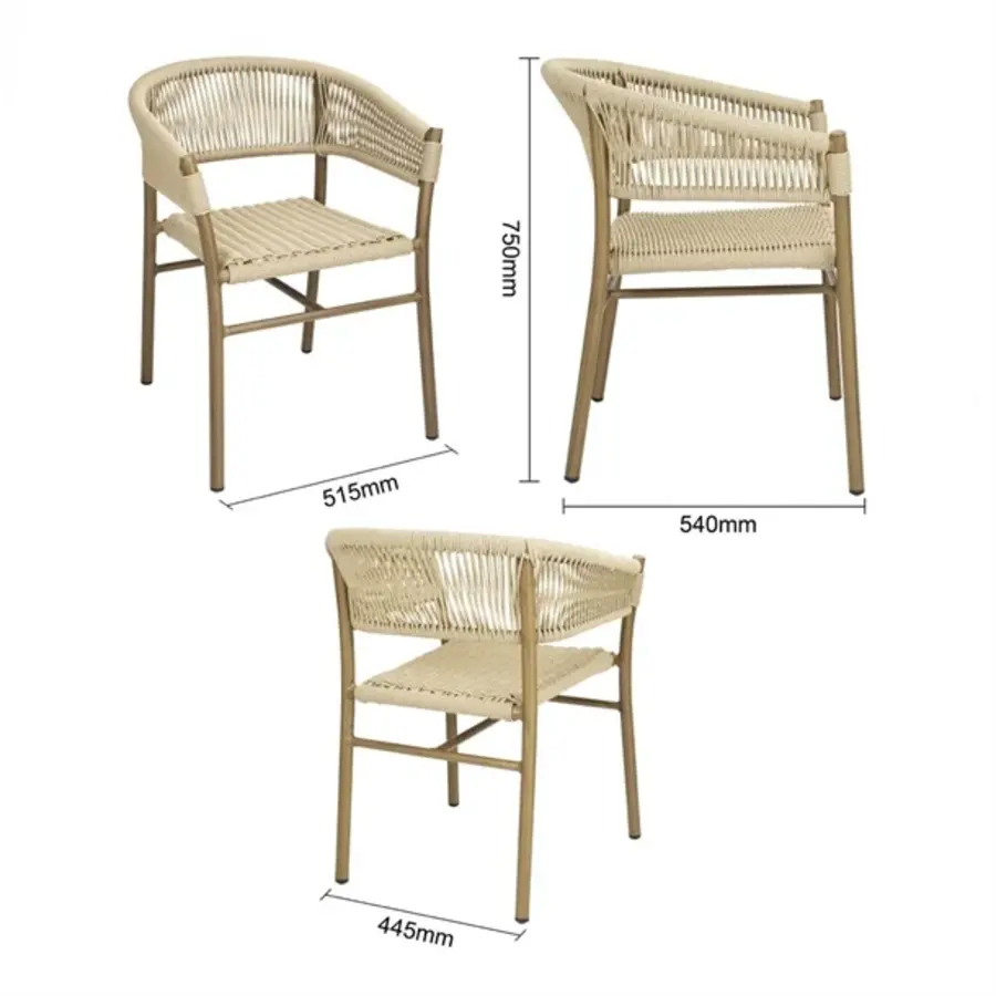 chaises en osier torsadé en corde naturelle Florence | (paquet de 2)