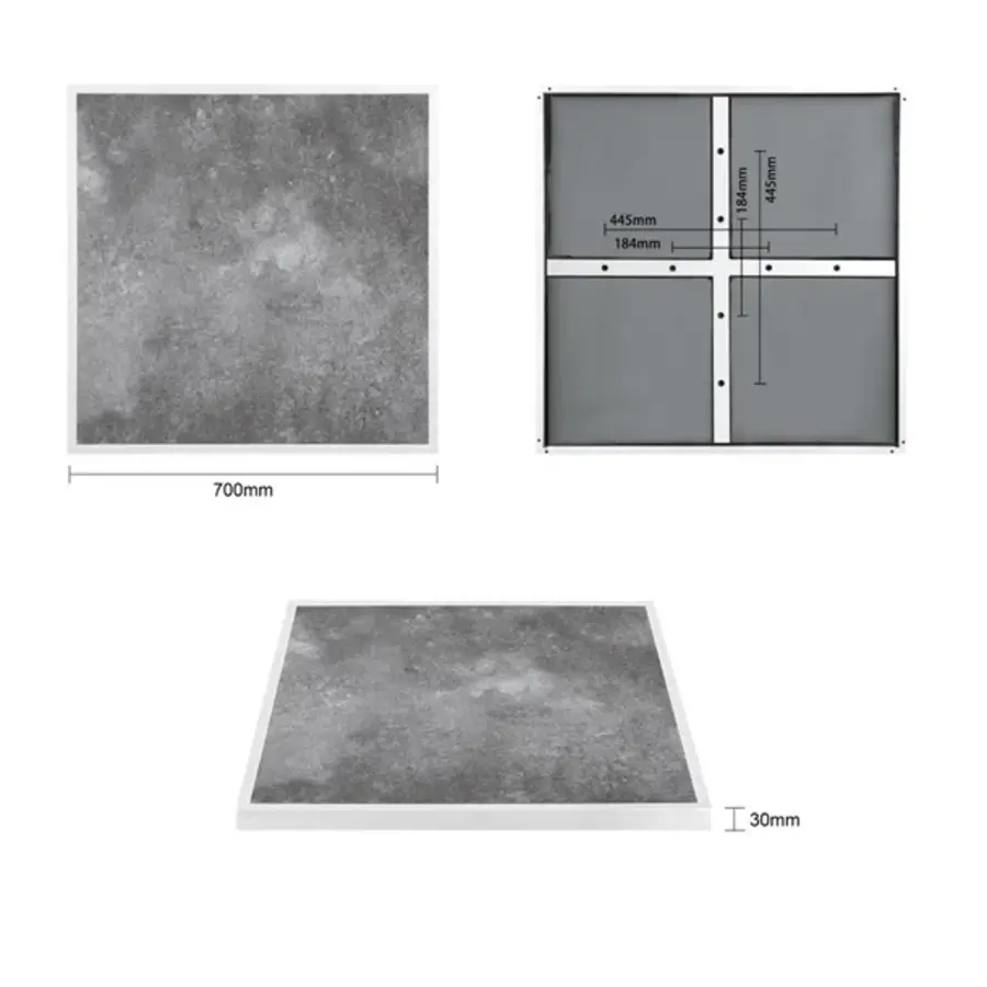 outdoor tempered glass table top | dark stone effect |White border | 700mm