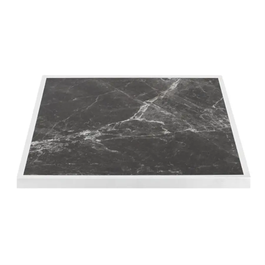 plateau de table en verre trempé | effet granit foncé | Bordure blanche | 700 mm