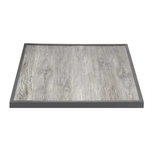  Bolero tafelblad van gehard glas met houtnerfeffect | Grijze rand | 700 mm 