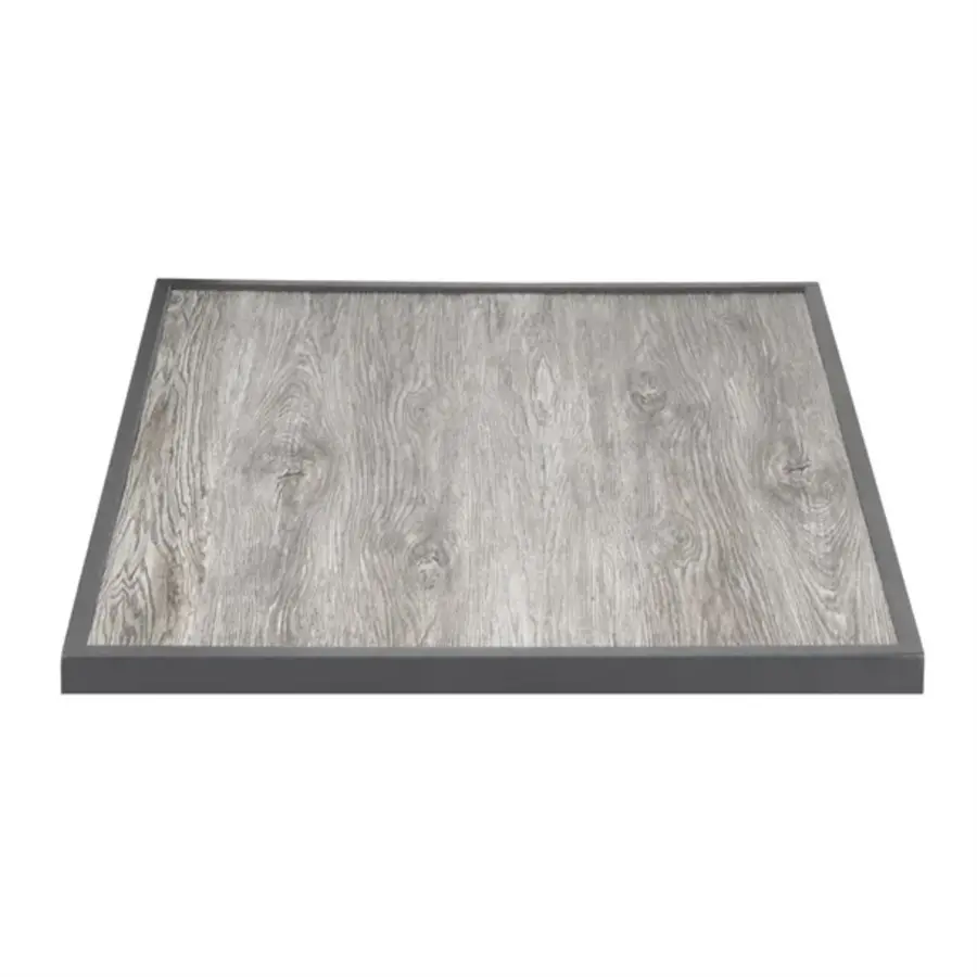 plateau de table en verre trempé effet grain de bois | Bordure grise | 700 mm