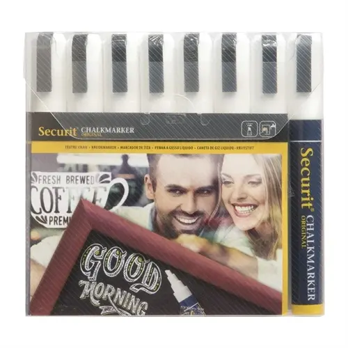  Securit Set löschbarer Kreidemarker | 6mm weiß | (8 Stück) 