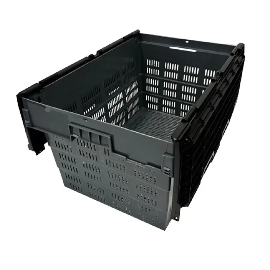 caisse de transport en plastique perforé avec couvercle fixe | 600x400x320mm