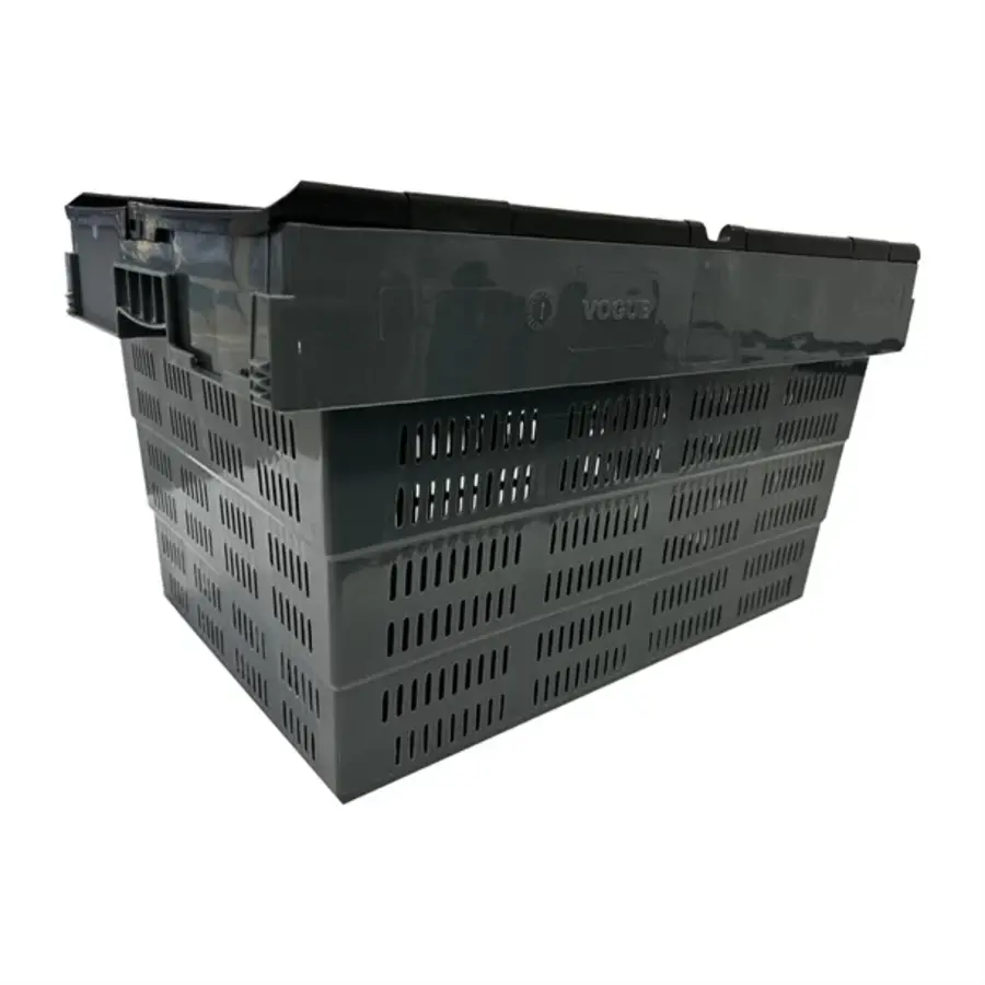caisse de transport en plastique perforé avec couvercle fixe | 600x400x320mm