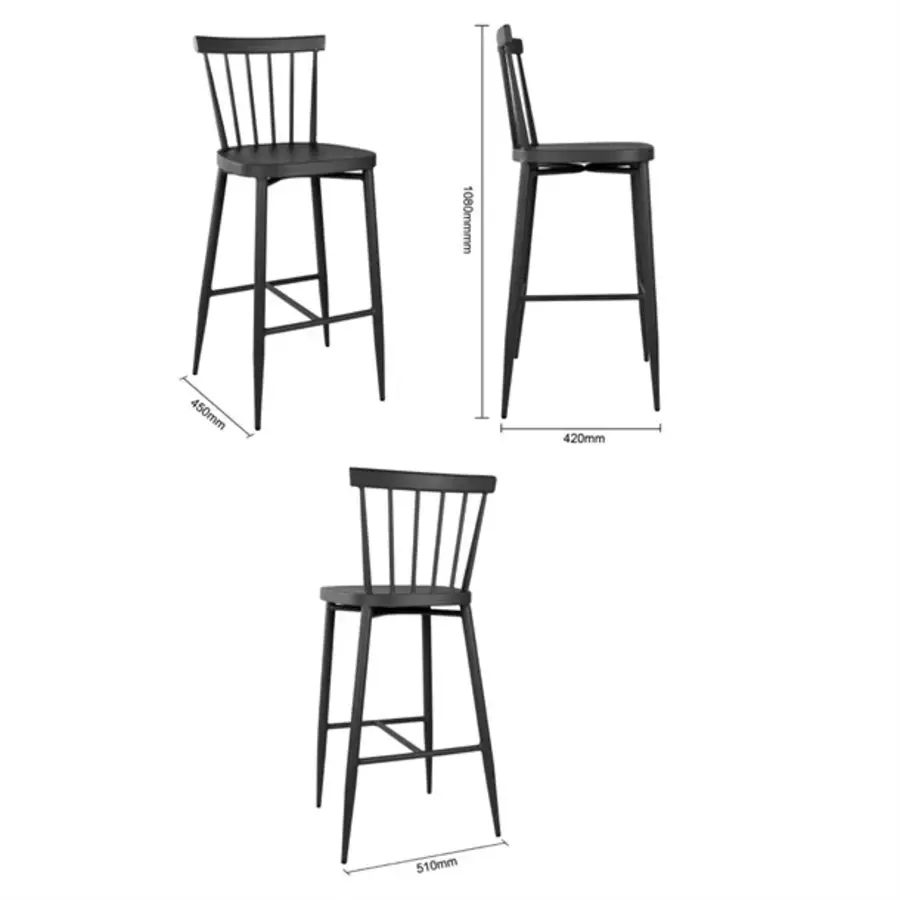 tabourets hauts en aluminium Windsor | Noir | 108(h) x 47(l)cm | (paquet de 2)
