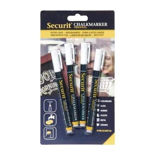  Securit löschbare Kreidemarker | 2mm weiß | (4 Stück) 