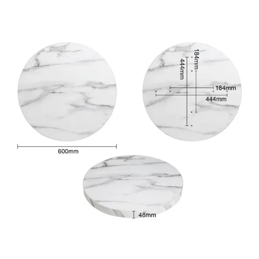 pre-drilled round marble effect table top | 4.8(h) x 60(w) x 60(d)cm