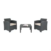 PP armchair and table wicker set | Grey | 75.5(h) x 65.7(w) x 70.3(d)cm