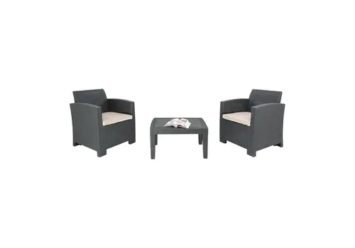  Bolero Ensemble fauteuil et table en osier PP | Gris | 75,5 (h) x 65,7 (l) x 70,3 (p) cm 