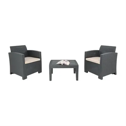  Bolero Ensemble fauteuil et table en osier PP | Gris | 75,5 (h) x 65,7 (l) x 70,3 (p) cm 