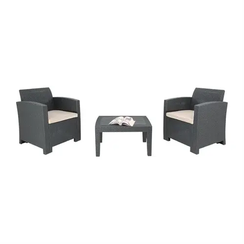  Bolero PP armchair and table wicker set | Gray | 75.5(h) x 65.7(w) x 70.3(d)cm 
