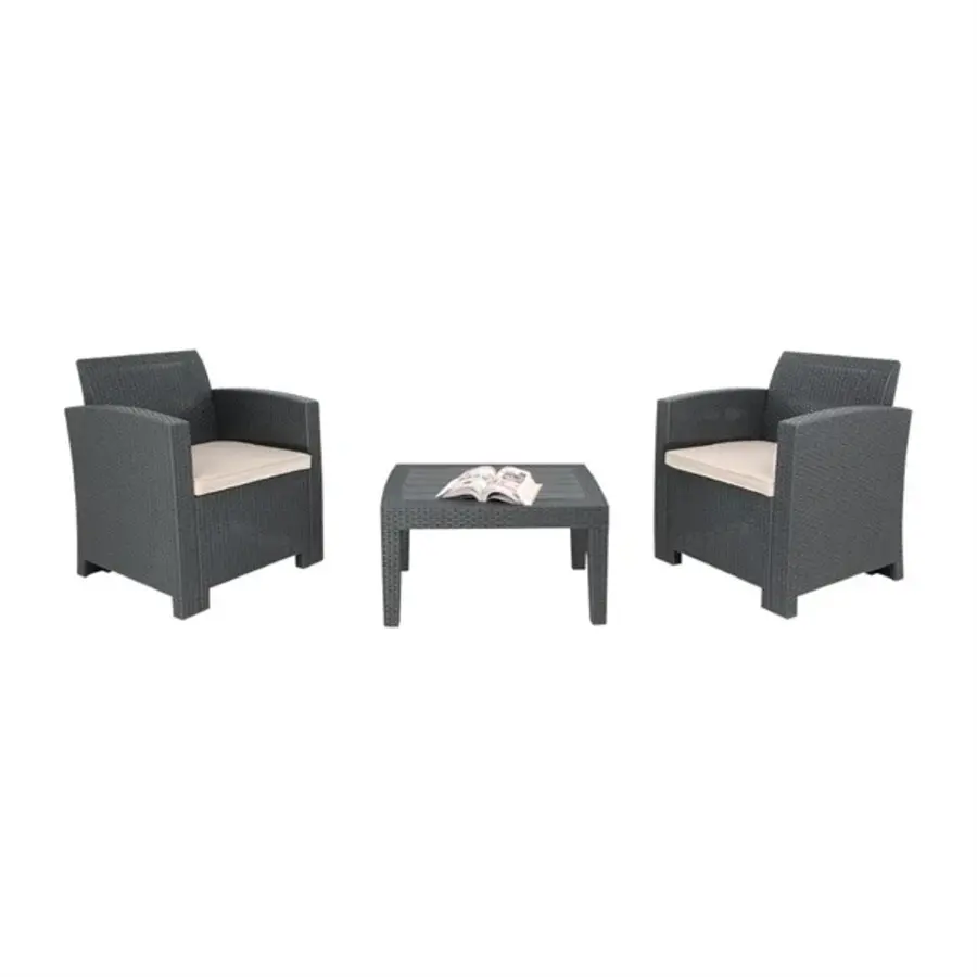 PP armchair and table wicker set | Grey | 75.5(h) x 65.7(w) x 70.3(d)cm