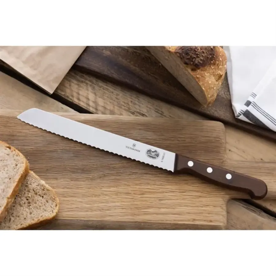 Victorinox Gekarteld broodmes met houten handvat | RVS  | 21,5 cm