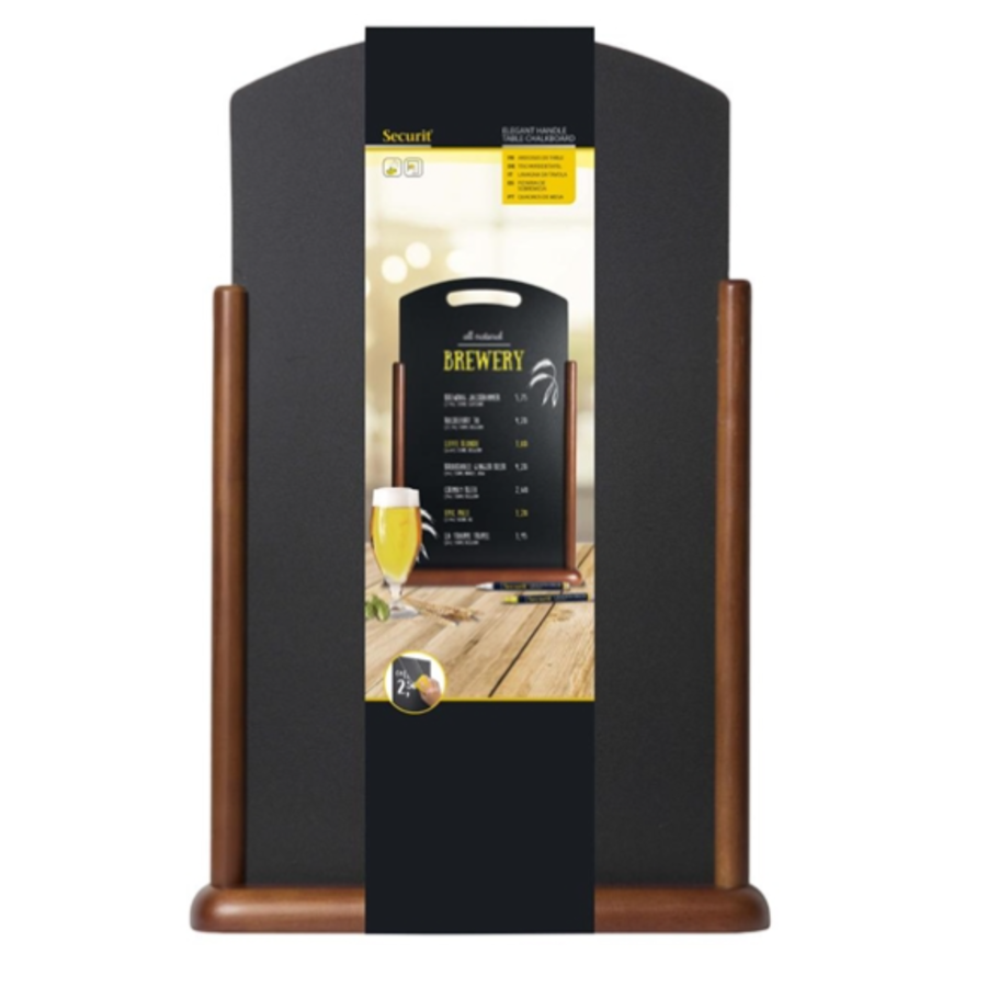 Chalkboard table with handle and dark brown lacquered finish | Wood