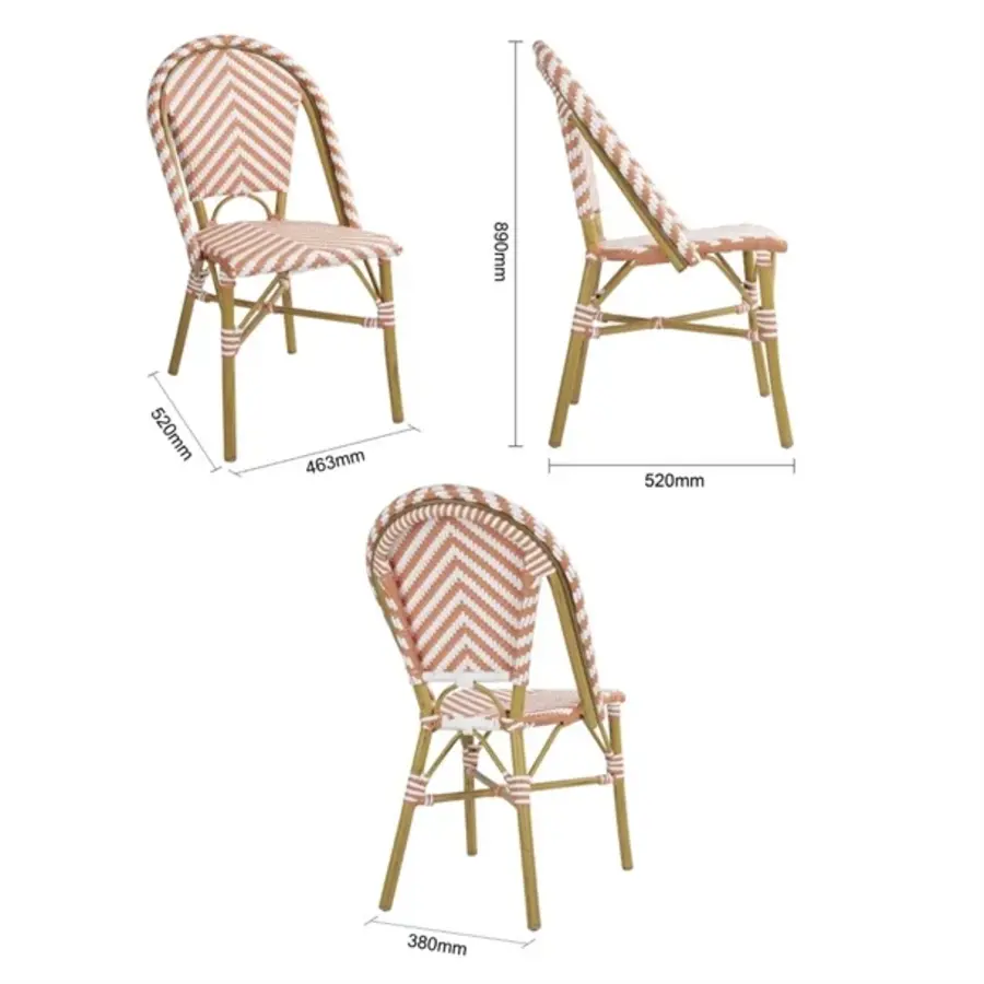 chaise d'appoint en rotin de style parisien | corail | (paquet de 2)
