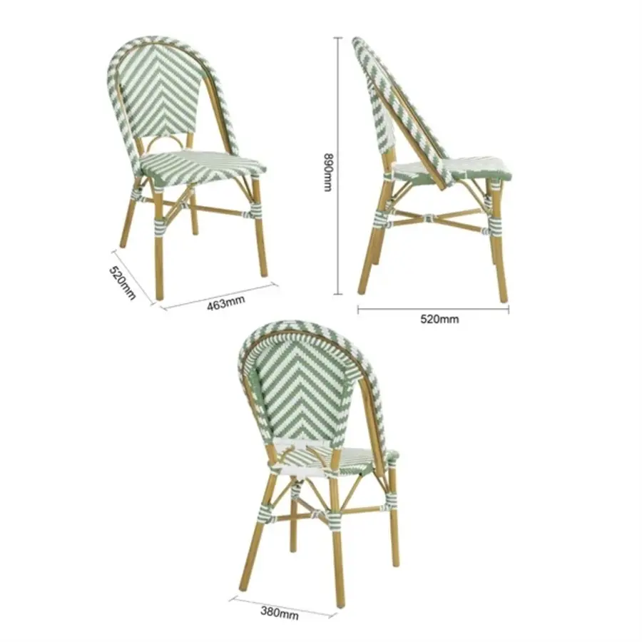 chaise d'appoint en rotin de style parisien | vert clair | (paquet de 2)