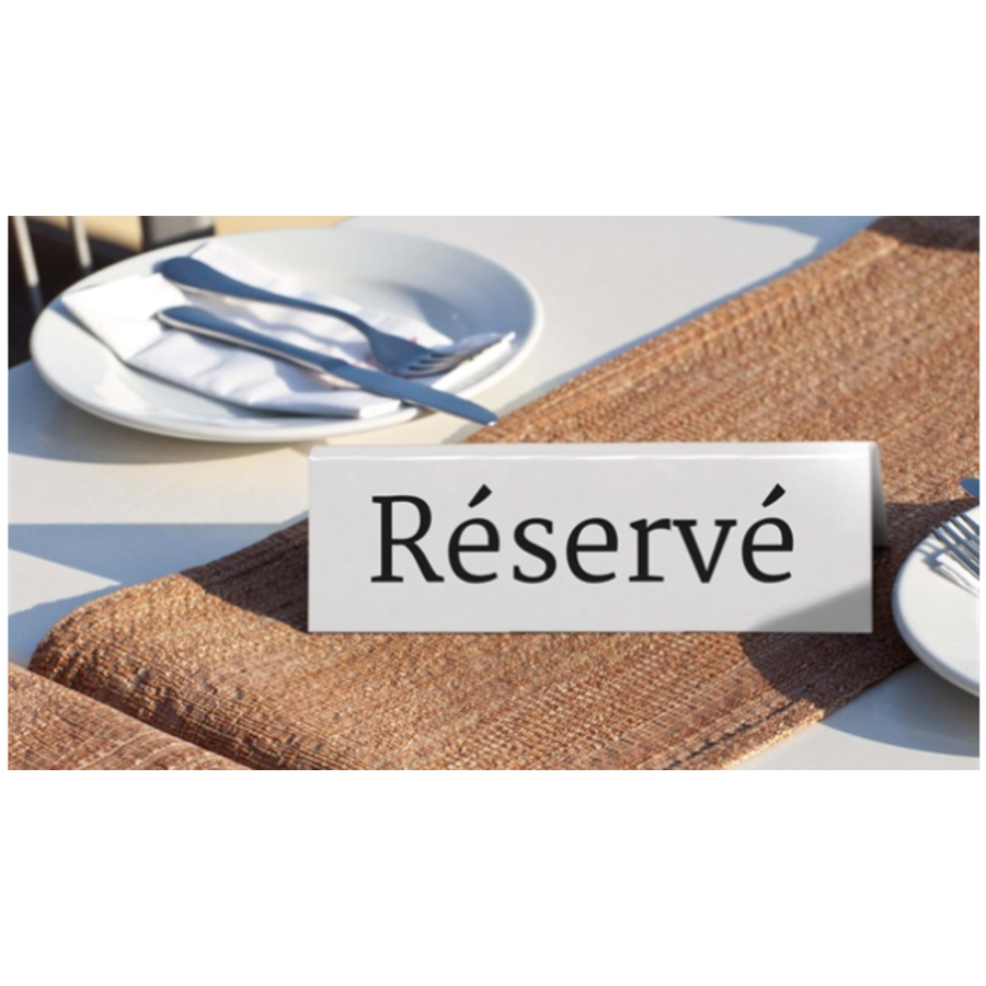 Table de réservation stands en français Réservé| Plastique | 14,2 (h) x 8 (l) x 49 (p) cm
