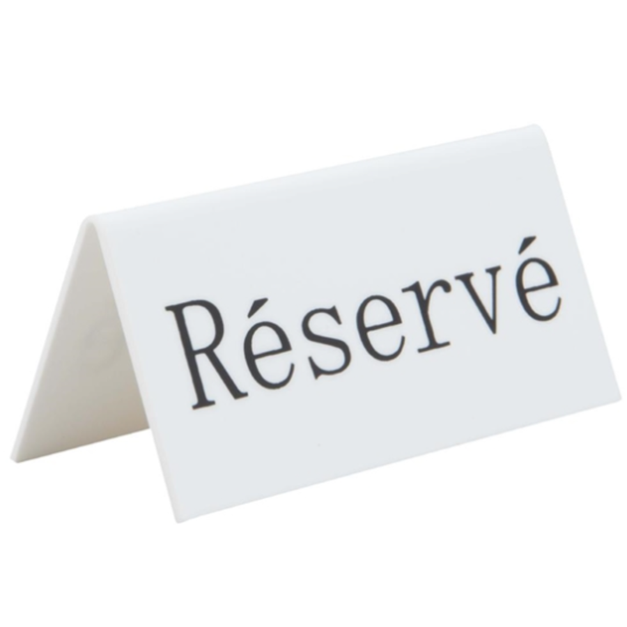 Table de réservation stands en français Réservé| Plastique | 14,2 (h) x 8 (l) x 49 (p) cm