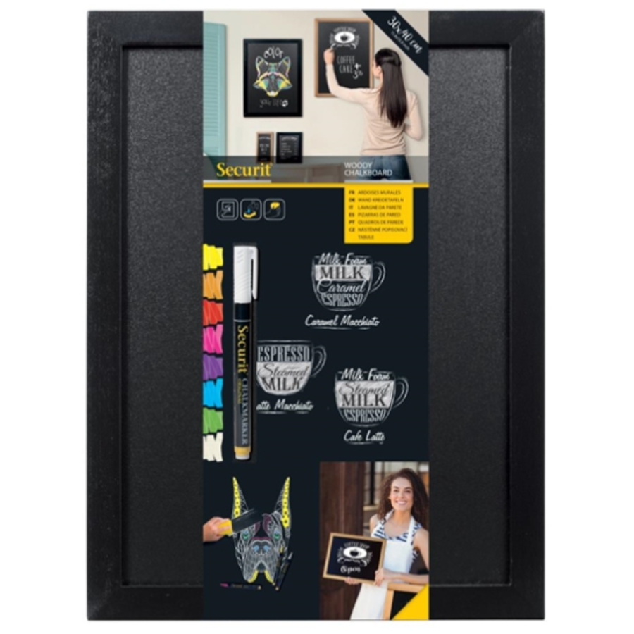 Woody chalkboard, including white chalk marker and mounting set | Wood | 43.5(h) x 33.5(w) x 82(d)cm