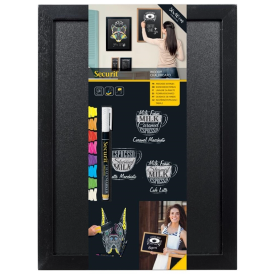 Woody Kreidetafel, inkl. weißem Kreidemarker und Montageset | Holz | 43,5 (H) x 33,5 (B) x 82 (T) cm