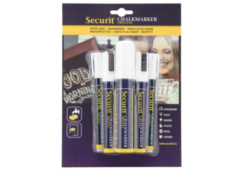  Securit 5 Marqueurs à craie originaux, marqueurs ciselés avec pointe en bloc | Blanc | craie liquide 