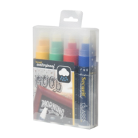 Watervaste krijtstift in rood, groen, geel, blauw met 7-15 mm penpunt | 4 Stuks | Glas + Krijtbord |