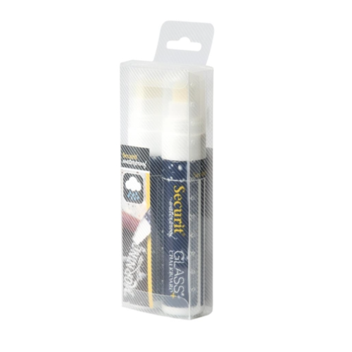  Securit Wasserfester Kreidemarker in Weiß mit 7-15 mm Spitze | 2 Stück | Glas + Tafel 