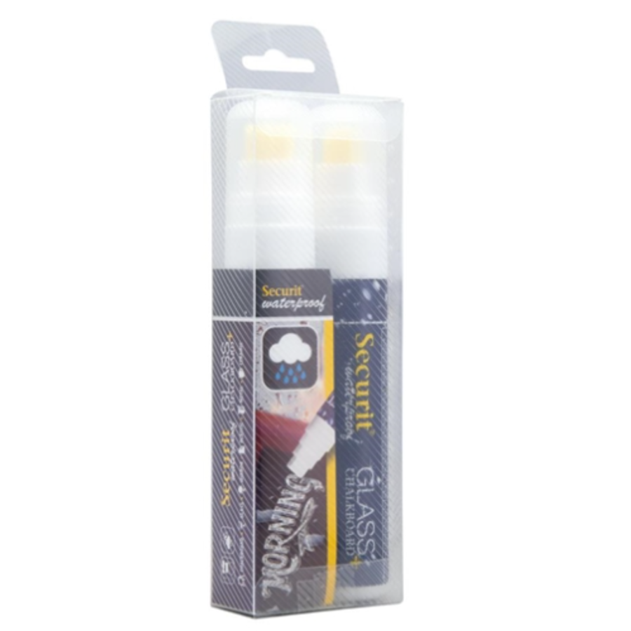 waterproof chalk marker in white with 7-15 mm nib | 2 Pieces | glass + chalkboard