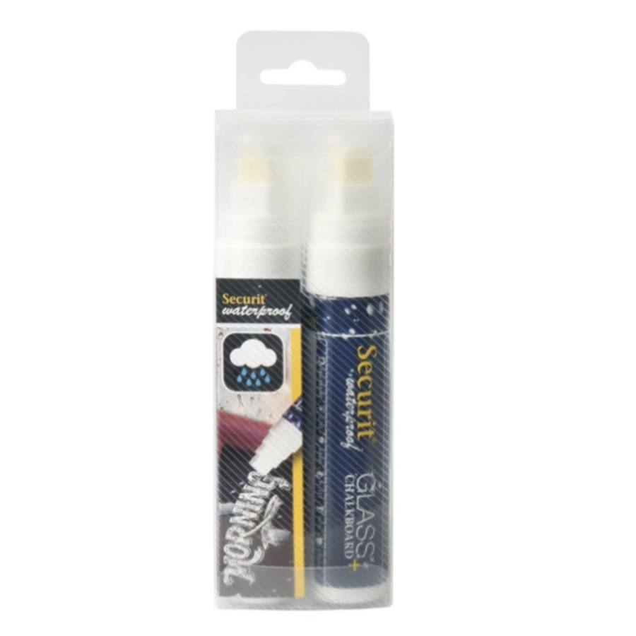 waterproof chalk marker in white with 7-15 mm nib | 2 Pieces | glass + chalkboard