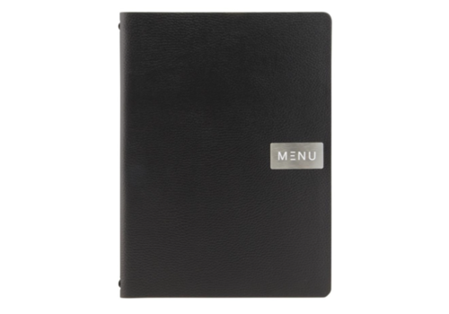  Securit Leather, A4 Raw menu book cover in black 
