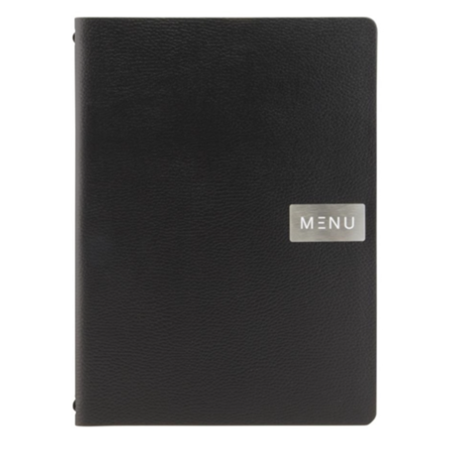 Leather, A4 Raw menu book cover in black