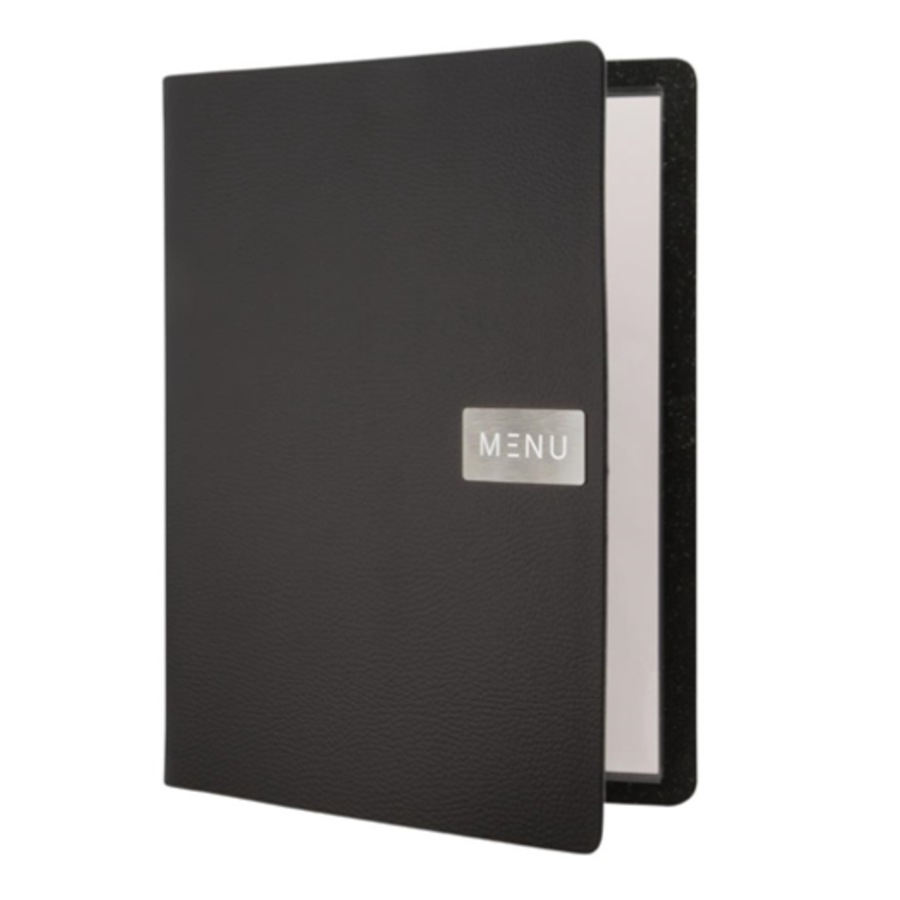 Leather, A4 Raw menu book cover in black