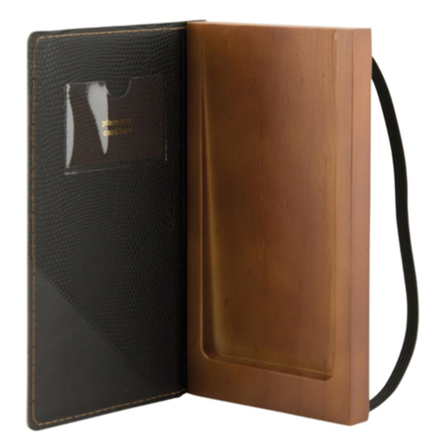 Présentoir à billets en cuir et bois tendance | 19,8 (l) x 11,3 (p) x 19 (h) cm